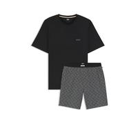 Hugo Boss Men's Relax Short Pyjama Set – Cotton, Logo Details – Dark Grey 026 M