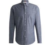 Boss Mens Rickert Long Sleeve Cotton Small Check Shirt Open Blue New RRP £99