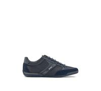 BOSS Mens Saturn Lowp Mixed-Material Trainers with Suede and Faux Leather Size 5 Dark Blue