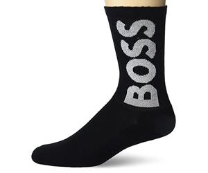 BOSS Men's Solid Big Logo Ribbed Socks Casual, Black Fog, 5-13 UK