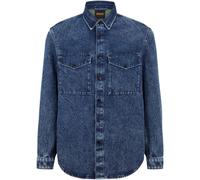 Boss Mens Solid Patterned Denim Jacket with Chest Pocket in Navy - Size X-Large