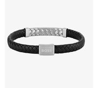 BOSS Mens Tailored Black Braided Leather Bracelet 1580674M
