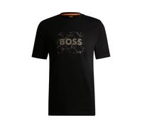 BOSS Mens Te logospace Logo-Artwork T-Shirt in Cotton Jersey Black