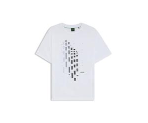 BOSS Mens Tee GRX Zone Stretch-Cotton T-Shirt with Geometric Print White