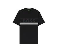 BOSS Mens Tee Iconic Zone Cotton-Jersey T-Shirt with Stripes and Logo Black
