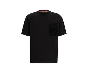 BOSS Mens Teeteddy Oversized-fit Interlock-Cotton T-Shirt with Teddy Pocket Black