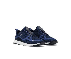 BOSS Mens Titanium Run Mesh/Suede Trainers, Navy Blue Sneakers NAVY 9