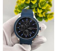 BOSS MENS WATCH 1513717 BLUE RUBBER STRAP WITH BLACK DIAL AND SILVER CASE