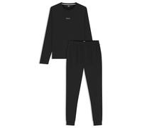 BOSS Mens Xmas Long Set Cotton pyjama set with monogram waistband Black