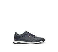 BOSS Mens Zayn Lowp Plain-Trim Trainers in Tumbled Leather Size 12 Dark Blue