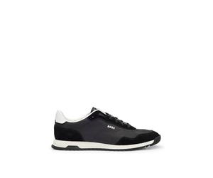 BOSS Mens Zayn Lowp Suede-Trim Trainers in Textured Fabric Size 10 Black