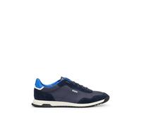 BOSS Mens Zayn Lowp Suede-Trim Trainers in Textured Fabric Size 8 Dark Blue