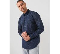 BOSS Micro Print Poplin Shirt, Navy, Size Xl, Men Navy