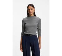 BOSS Mock-neck top in striped cotton crepe - Style Emarika, 50562165 White / Black XS