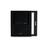 BOSS Monogram-embossed leather wallet and card holder gift set - Style GB_Outline BB, 50529480 Black pcs.
