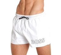 BOSS Mens Mooneye Swim Shorts with Outline Logo Print White