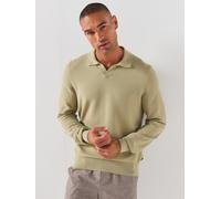 BOSS Open Neck Long Sleeve Knitted Polo Shirt, Dark Beige, Size Xl, Men Dark Beige