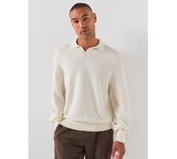BOSS Open Neck Long Sleeve Knitted Polo Shirt, White, Size Xl, Men White
