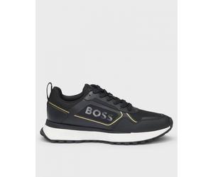 Boss Orange Jonah Runn Mens Mixed-Material Trainers with Large Logo - Black - Size UK 10