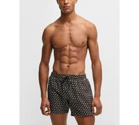 BOSS Orange Manu Mens Fully Lined Quick-Dry Swim Shorts with Monogram Print - Black 001 - L