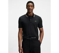 BOSS Orange Parlay 190 Mens Cotton-Piqué Polo Shirt with Contrast Tipping - Black - Black - S