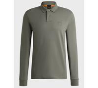 Boss Orange Passerby Mens Long Sleeve Stretch-Cotton Polo Shirt with Logo Patch - Grey - Size Medium