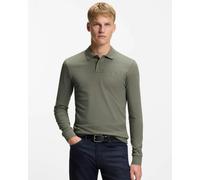 BOSS Orange Passerby Mens Long Sleeve Stretch-Cotton Polo Shirt with Logo Patch - Open Grey 076 - Open Grey 076 - M