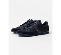 BOSS Mens Saturn Lowp Mixed-Material Trainers with Suede and Faux Leather Size 10 Dark Blue