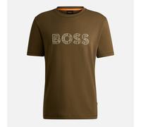 BOSS Te Logotexture Regular Fit T-Shirt - Khaki, Open Green, Size M, Men Open Green