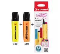 Boss Original Highlighter Yellow (Pack 10)+Pink (Pack 10) + Point 88 Fineliner Zigzag Card Assorted Colours (Pack 18) - 70/24/10+70/56+8818/5