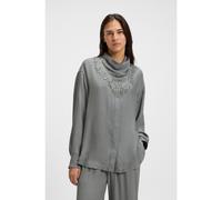 BOSS Oversized-fit blouse with logos and fringing - Style C_Bosciarpa, 50544015 Grey 14