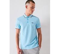 BOSS Paddy Regular Fit Tipping Polo Shirt, Light Blue, Size L, Men Light Blue