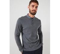BOSS Pado 30 Regular Fit Long Sleeve Polo Shirt, Grey, Size L, Men Grey