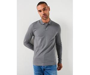 BOSS Passerby Long Sleeve Slim Fit Polo Shirt, Light Grey, Size 3Xl, Men Light Grey