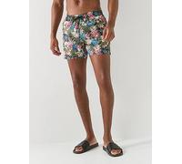 BOSS Piranha Floral Printed Swim Shorts, Green, Size L, Men Green