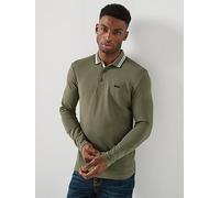 BOSS Plisy Long Sleeve Tipped Polo Shirt, Green, Size L, Men Green