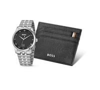 BOSS Principle Men's 44mm Green Dial Stainless Steel Watch and Cardholder Gift Set