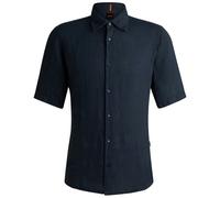 BOSS Short Sleeve Linen Shirt, Dark Blue, Size S, Men Dark Blue