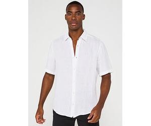 BOSS Rash 2m Short Sleeve Regular Fit Linen Shirt, White, Size S, Men White