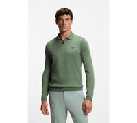 BOSS Regular-fit cotton sweater with polo collar - Style KN_Ever-X PL, 50551688 Green XXL