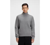 BOSS Regular fit rollneck sweater in herringbone virgin wool - Style H-Hatilo, 50557700 Grey M