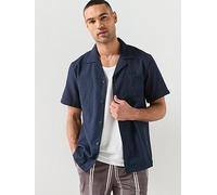 BOSS Relax Seersucker Short Sleeve Shirt, Navy, Size L, Men Navy