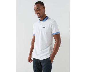 BOSS Relaxed Fit Jersey Tipped Polo Shirt, White, Size M, Men White