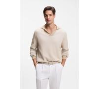 BOSS Rib-knit cotton-blend sweater with Johnny collar - Style C-Nasario, 50560496 Light Beige L