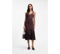 BOSS Rib-knit dress with sheer pleating - Style Floe, 50557146 Dark Brown M