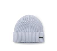 BOSS Rib-knit virgin-wool beanie with logo plaque - Style Fati, 50495306 Light Blue pcs.