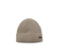 BOSS Rib-knit virgin-wool beanie with logo plaque - Style Fati, 50495306 Light Brown pcs.