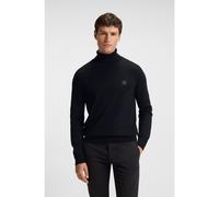 BOSS Rollneck sweater in cotton and cashmere with logo patch - Style Akiro_S, 50527573 Black L