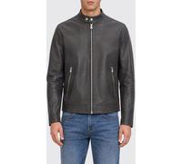 Boss Short Leather Biker Jacket with Biker Collar and Metal Zip Closures - Size: 54 - male