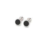 BOSS Silver Tone Brass & Black Enamel Cufflinks
